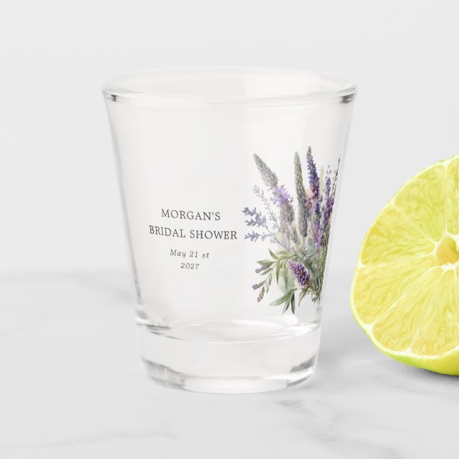 Copo De Shot Chá de Bebê Lavanda Real em Aquarela (Frente)