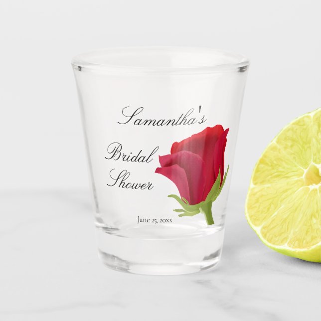 Copo De Shot Chá de Noiva de Rosa Vermelha Elegante e Sofistica (Frente)