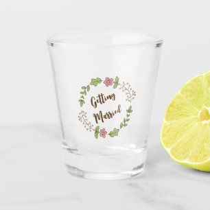 Copo De Shot Chá de Noiva Folhas Verdes Flor Rosa