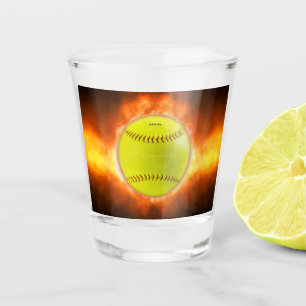 Copo De Shot Chamas de bola de fogo de softball amarelo do Slip