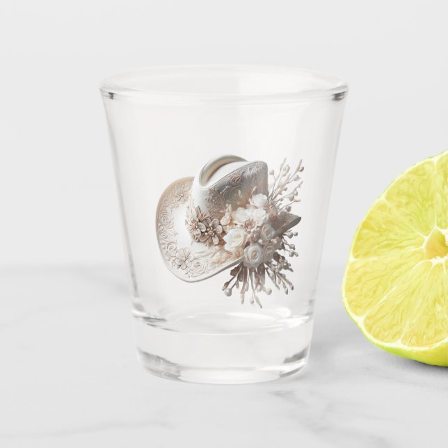 Copo De Shot Chapéu branco com flores (Frente)