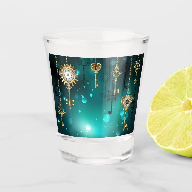 Copo De Shot Chaves de Esqueleto Anticas em Fundo Verde (Frente)