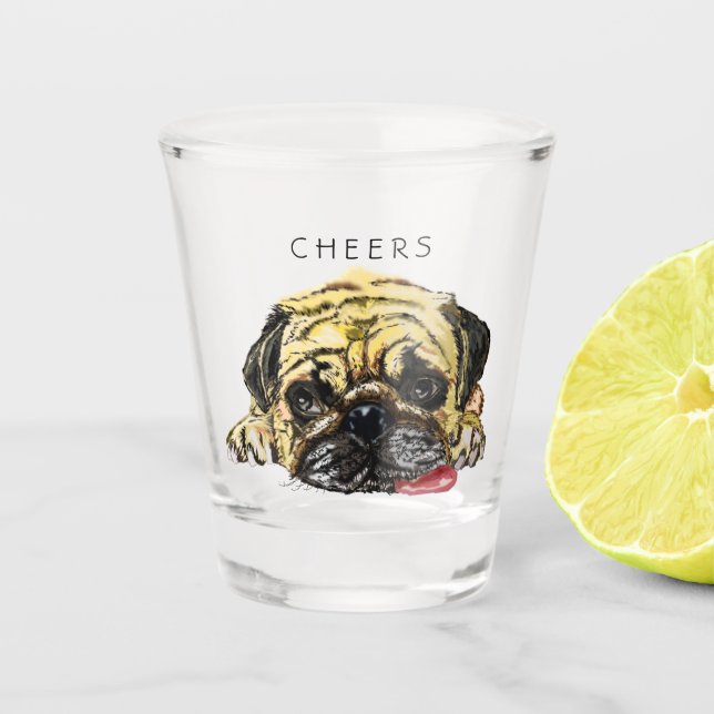 Copo de Shot Cheers com Pug Divertido - Texto Pers (Frente)