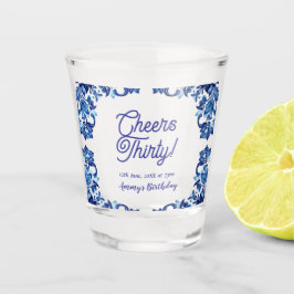 Copo De Shot Cheers thirty birthday royal blue floral border na