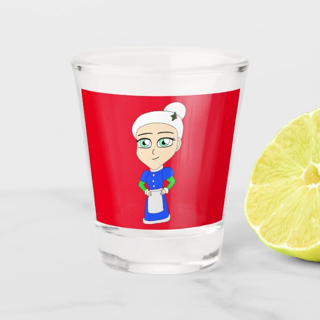 Copo De Shot Chibi Sra. Claus, fato azul (Frente)