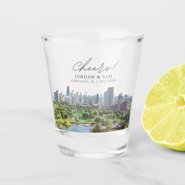 Copo De Shot Chicago Photo Wedding Favor Cheers Shot Glass (Frente)