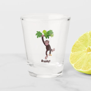 Copo De Shot Chimpanzé bonito na selva pendurada em desenho ani