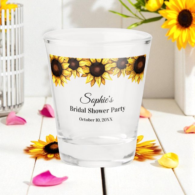 Copo De Shot Chuva de Noiva de Girassol Amarelo Floral Branco (Criador carregado)