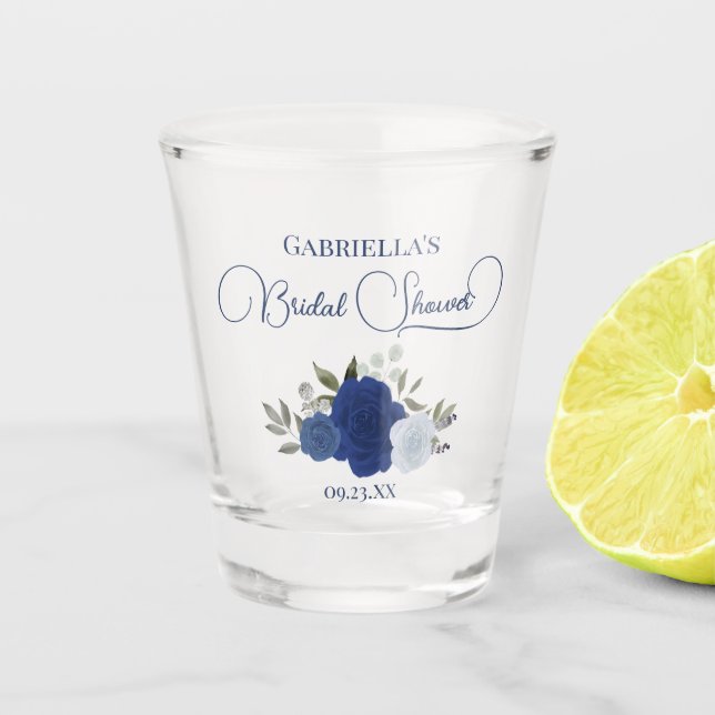 Copo De Shot Chuva de Rosas Azul Boho Chic Elegante para Chá de (Frente)