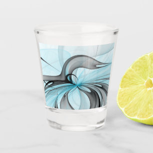 Copo De Shot Cinza Antracite Arte Fractal Azul Moderna
