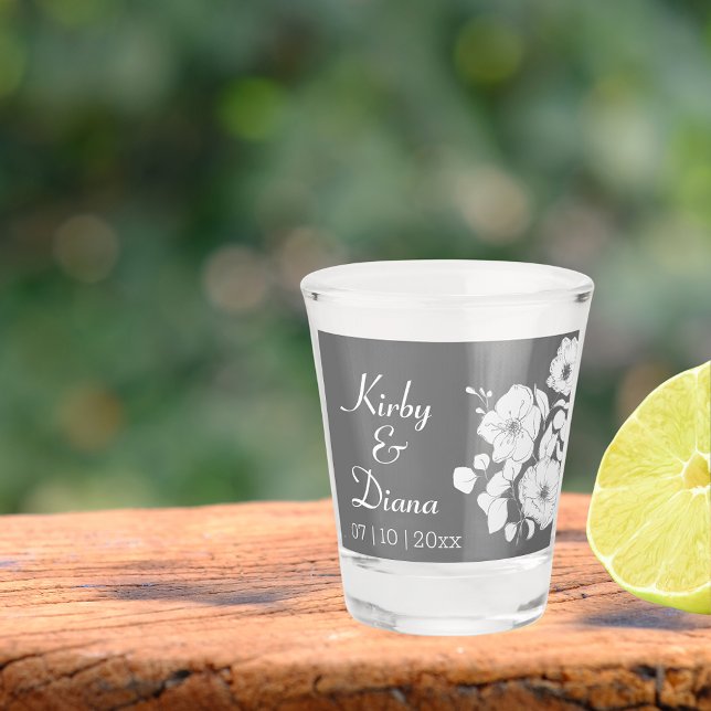Copo De Shot Cinza bonito e Casamento Floral Branco (Criador carregado)