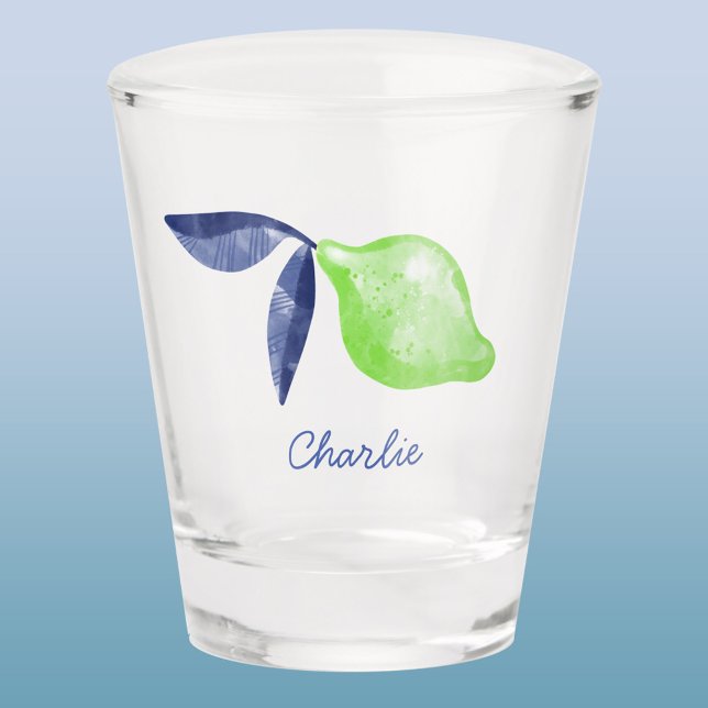 Copo De Shot Citrus personalizados do limão (Citrus lime personalized name watercolor art shot glass)