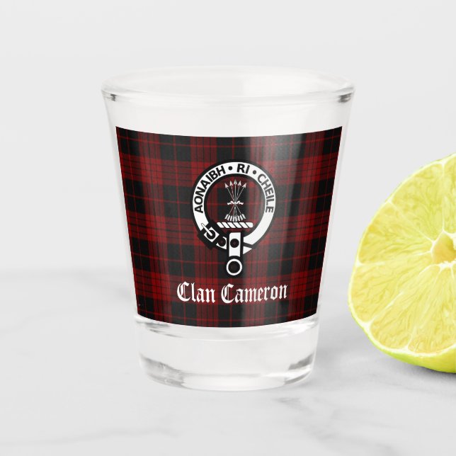 Copo De Shot Clan Cameron Crest Crachá & Tartan (Frente)