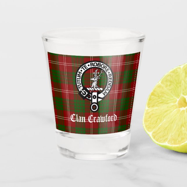 Copo De Shot Clan Crawford Crest Crachá e Tartan (Frente)