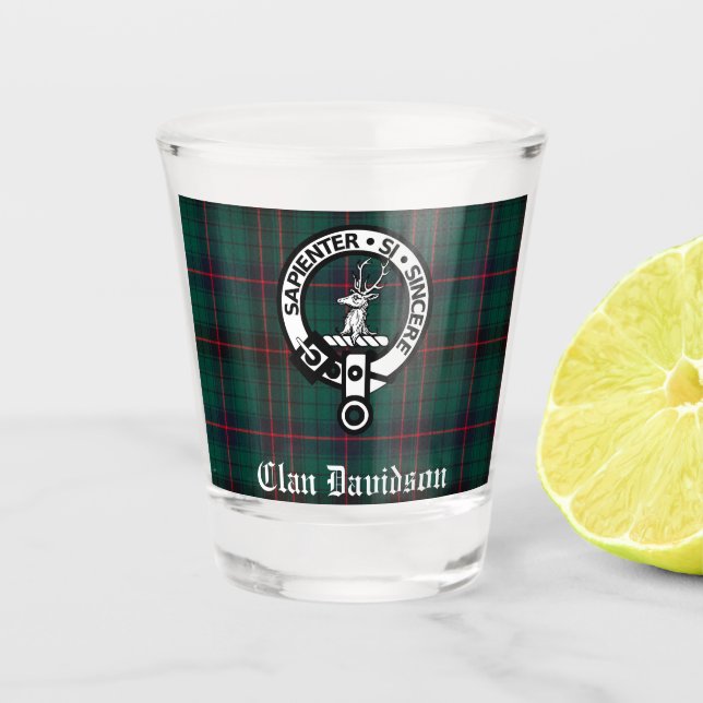 Copo De Shot Clan Davidson Crest Crachá e Tartan personalizável (Frente)