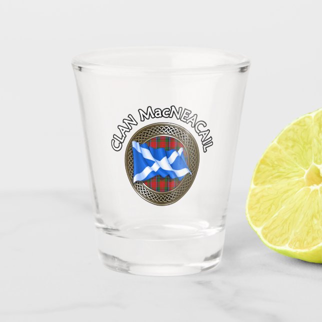 Copo De Shot Clan MacNeacail Tartan Knot & Flag (Frente)