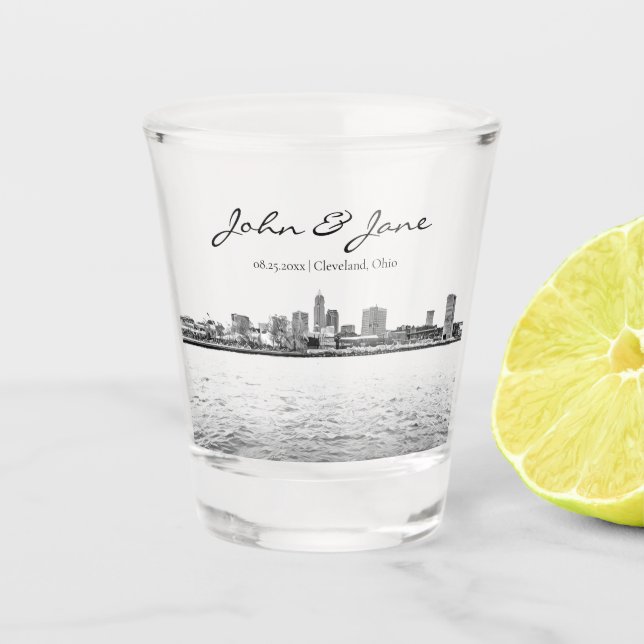 Copo De Shot Cleveland Skyline Shot Glass Personalizado (Frente)