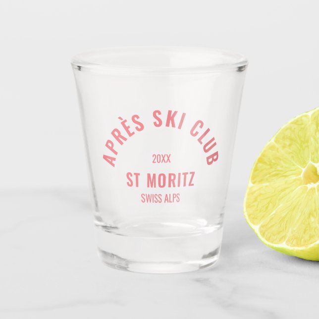 Copo De Shot Clube Après Ski Festa de Esqui Estilo Retrô Rosa (Frente)