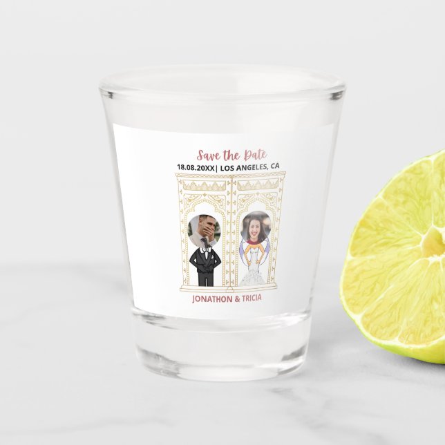 Copo De Shot Código QR de Casamento Moderno Adicionar Nome Data (Frente)
