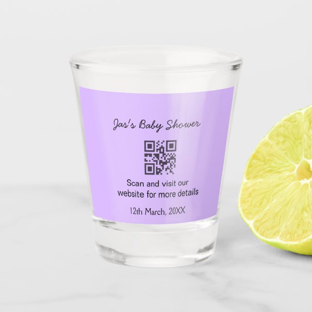 Copo De Shot Código QR simples roxo para chá de bebê adicionar  (Frente)