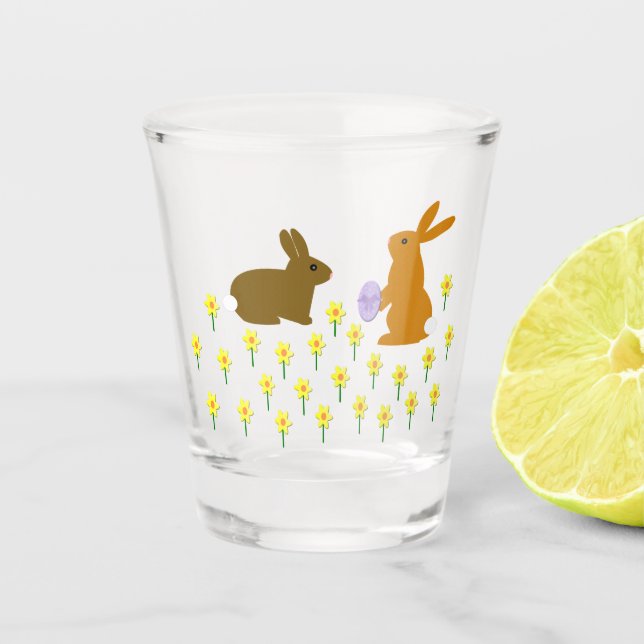 Copo De Shot Coelhinhos de Páscoa e Daffodils (Frente)