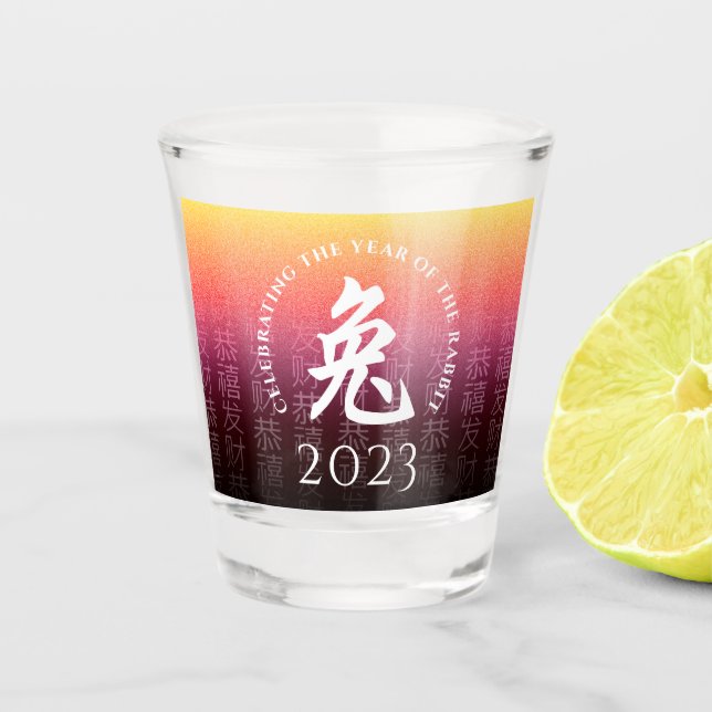 Copo De Shot Coelho 兔 Símbolo Zodiac Lunar Chinês Vermelho Dour (Frente)