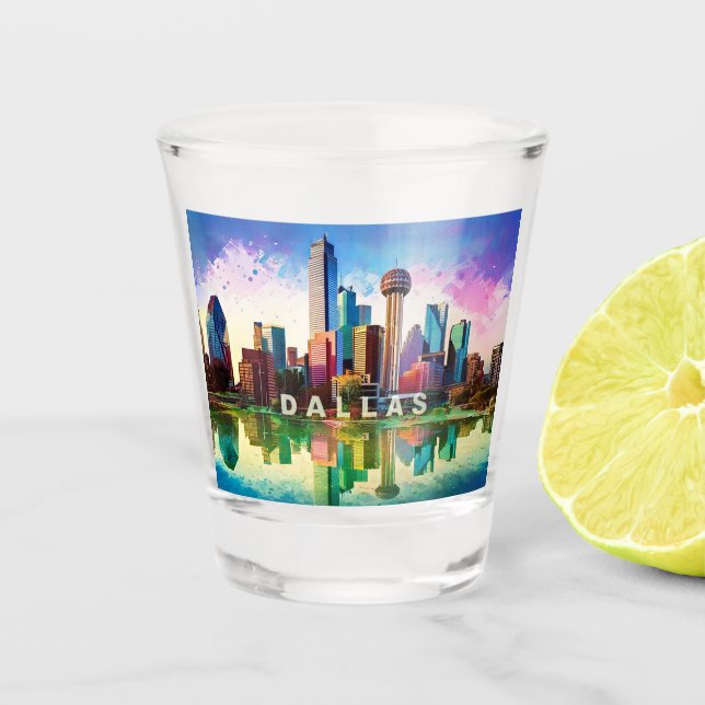 Copo De Shot Colorida Dallas Skyline Abstrato Art (Frente)