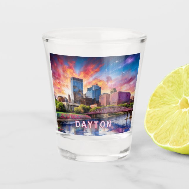 Copo De Shot Colorida Dayton Skyline Abstrato Art (Frente)