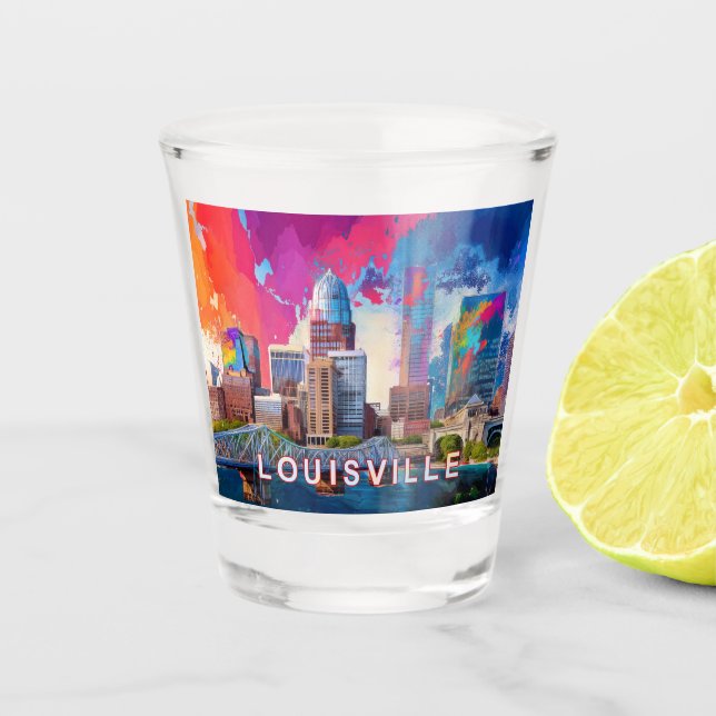 Copo De Shot Colorida Louisville Skyline Abstrato Art (Frente)