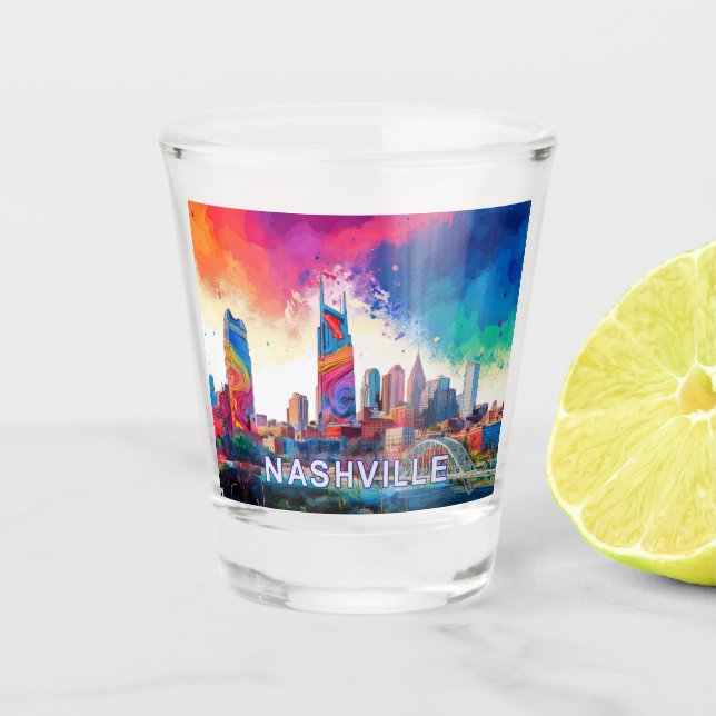 Copo De Shot Colorida Nashville Skyline Abstrato Art (Frente)