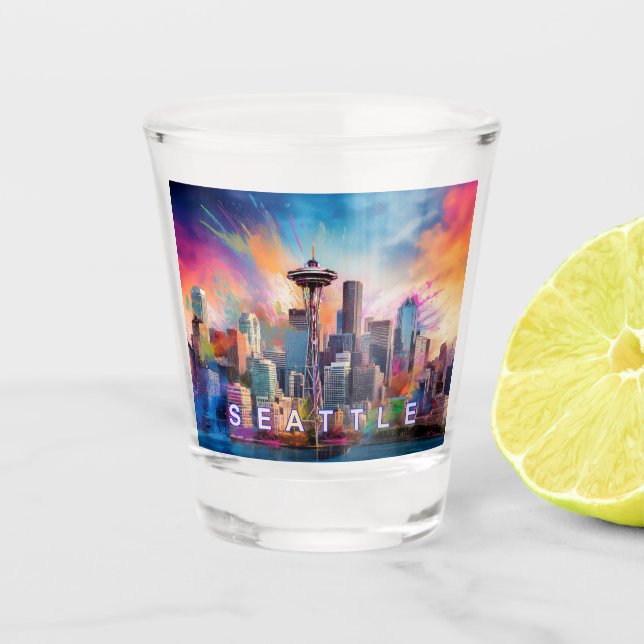 Copo De Shot Colorir Seattle Skyline Abstrato Art (Frente)