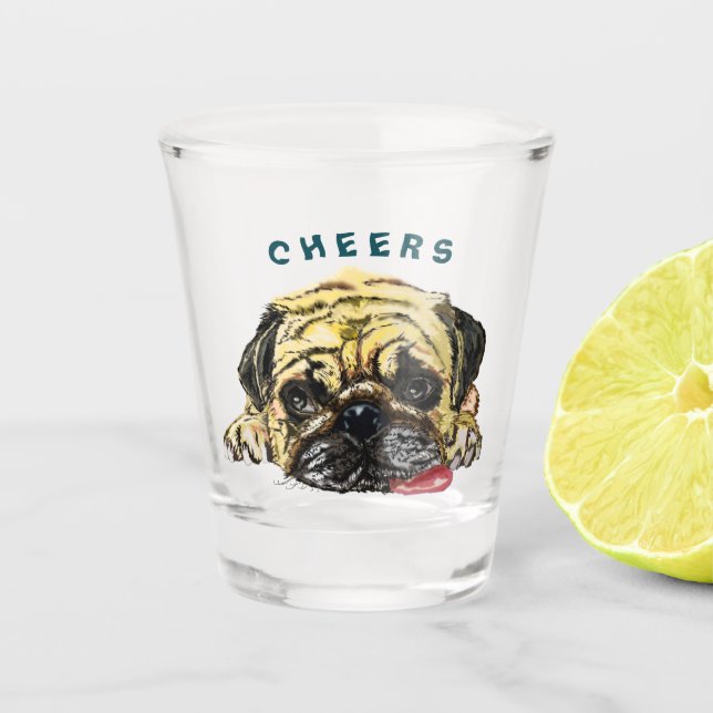 Copo de Shot com Cachorro Pug - Cheers (Frente)