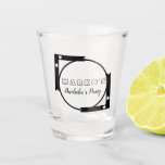 Copo de Shot com Logotipo de Armação de Coração Mo<br><div class="desc">Copo de Shot com Logotipo de Despedida de Solteiro e Faixa de Coração</div>