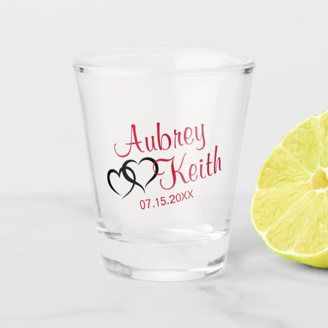 Copo de shot comemorativo com nome dos noivos (Frente)