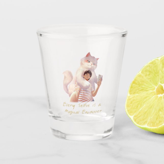 Copo De Shot Companion Café - Selfie com um Gato Gigante (Frente)