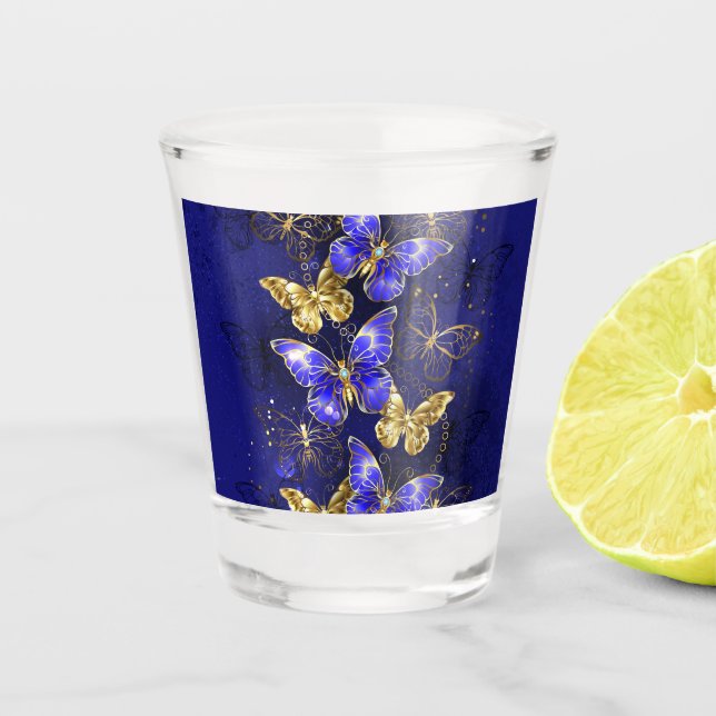 Copo De Shot Composição com borboletas de safira (Frente)