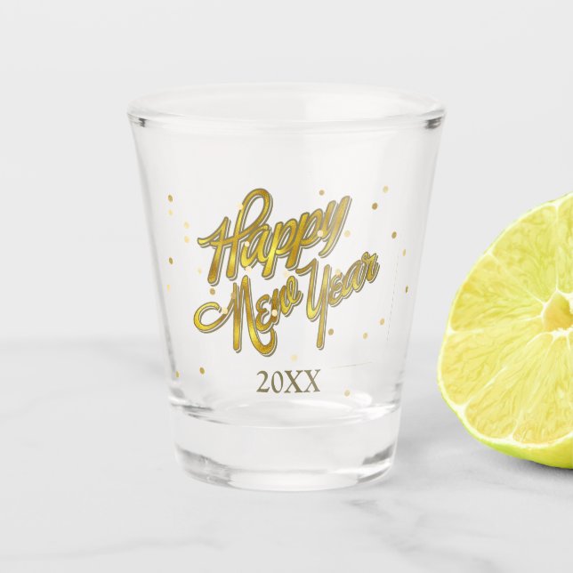 Copo De Shot Confetti Sprinkled New Year Dourado ID610 (Frente)