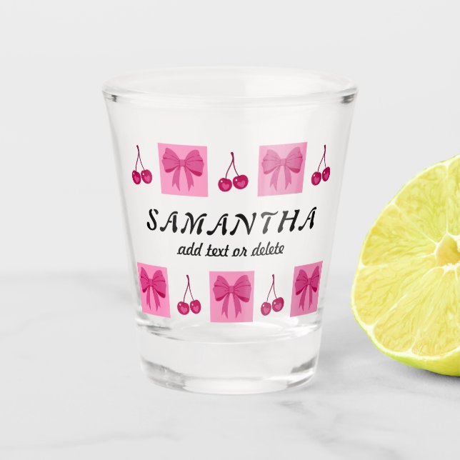 Copo De Shot Coquete Laço Cereja Vermelha Aniversariante de 21  (Frente)