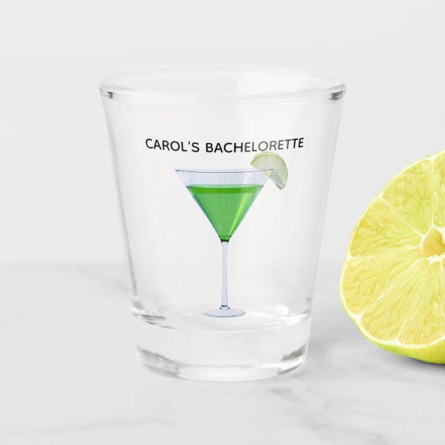 Copo De Shot Coquetel appletini verde com fatia de maçã (Frente)