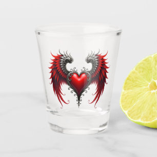 Copo De Shot Coração Alado Carmesim Romance Gótico Elegante .