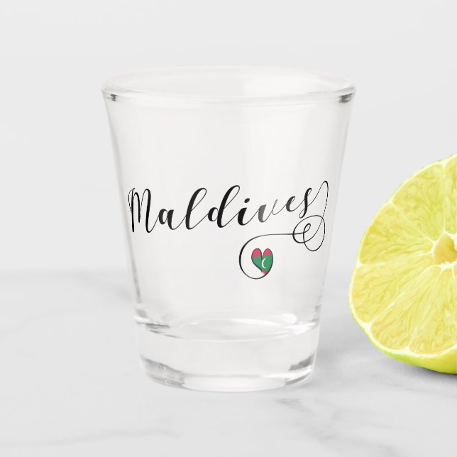 Copo De Shot Coração da bandeira de Maldives, maldivo (Frente)