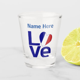 Copo De Shot Coração de Amor Azul Francês Bandeira Personalizad