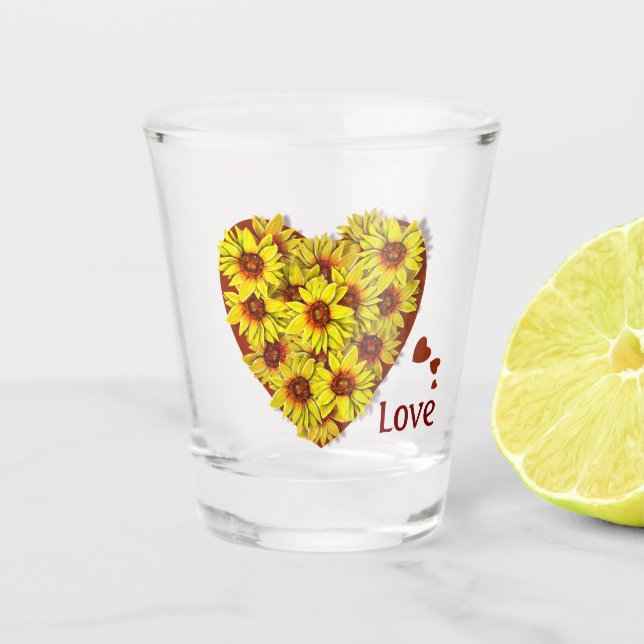 Copo de Shot Coração de Girassol (Frente)