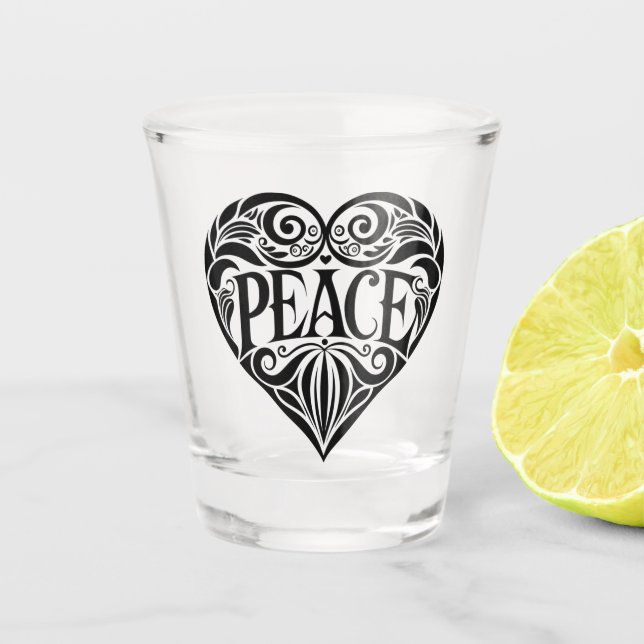 COPO DE SHOT CORAÇÃO DE PAZ PRETO E BRANCO (Frente)