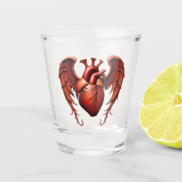 Copo De Shot Coração vermelho gótico com Rosas - Romântico escu