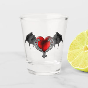 Copo De Shot Coração Vermelho gótico com Vidro-Fogo de Asas 