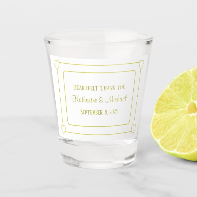Copo De Shot Corações Românticos Casamento Simples Branco Moder (Frente)