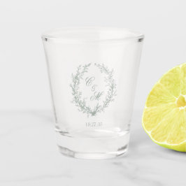 Copo De Shot Coroa Botânica de Monograma Verde Salvia Casamento