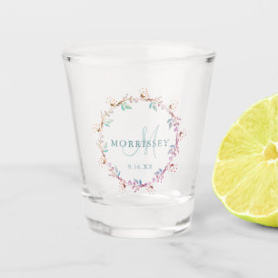 Copo De Shot Coroa Floral de Casamento Elegante com Nome e Data