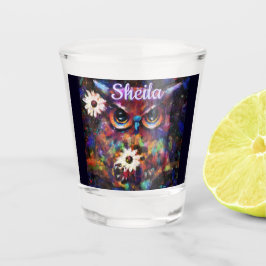 Copo De Shot Coruja Floral Impressionista Whimsical Personaliza